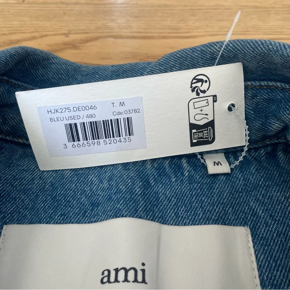 Ami Paris Coeur Denim Overshirt Button Down Shirt Oversized Heart Blue Jean M - Picture 8 of 15